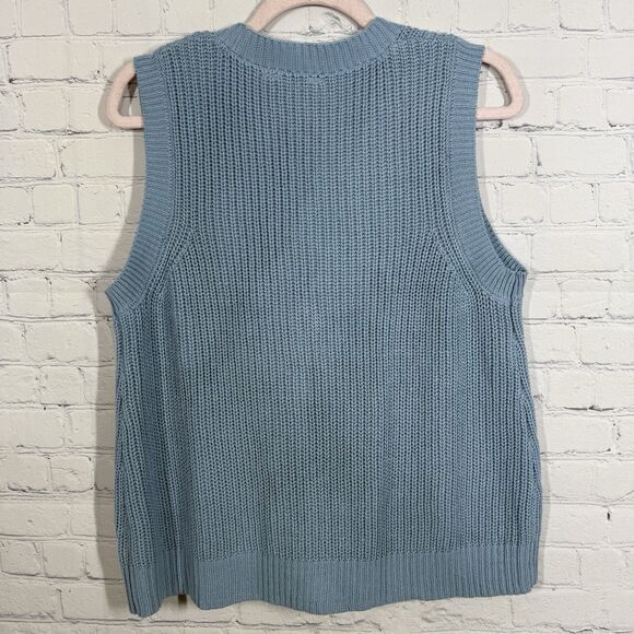 Chunky Cable Knit Sweater Knit Women Large Blue Button Up Preppy Academia - Picture 2 of 8